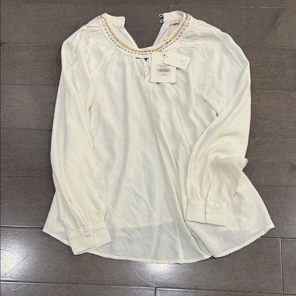NWT DownEast White and gold Beaded Top